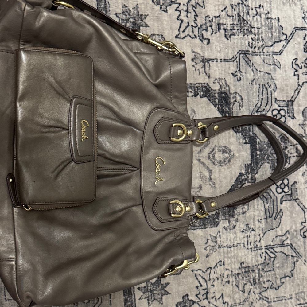 Vintage Coach pewter Leather purse and matching wallet